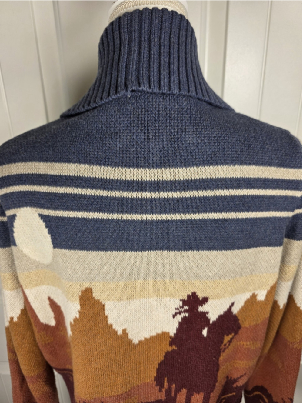 Pendleton Western Scenic Cardigan Women S Cowboy Horse Blue Rust Cotton Sweater - Picture 12 of 14